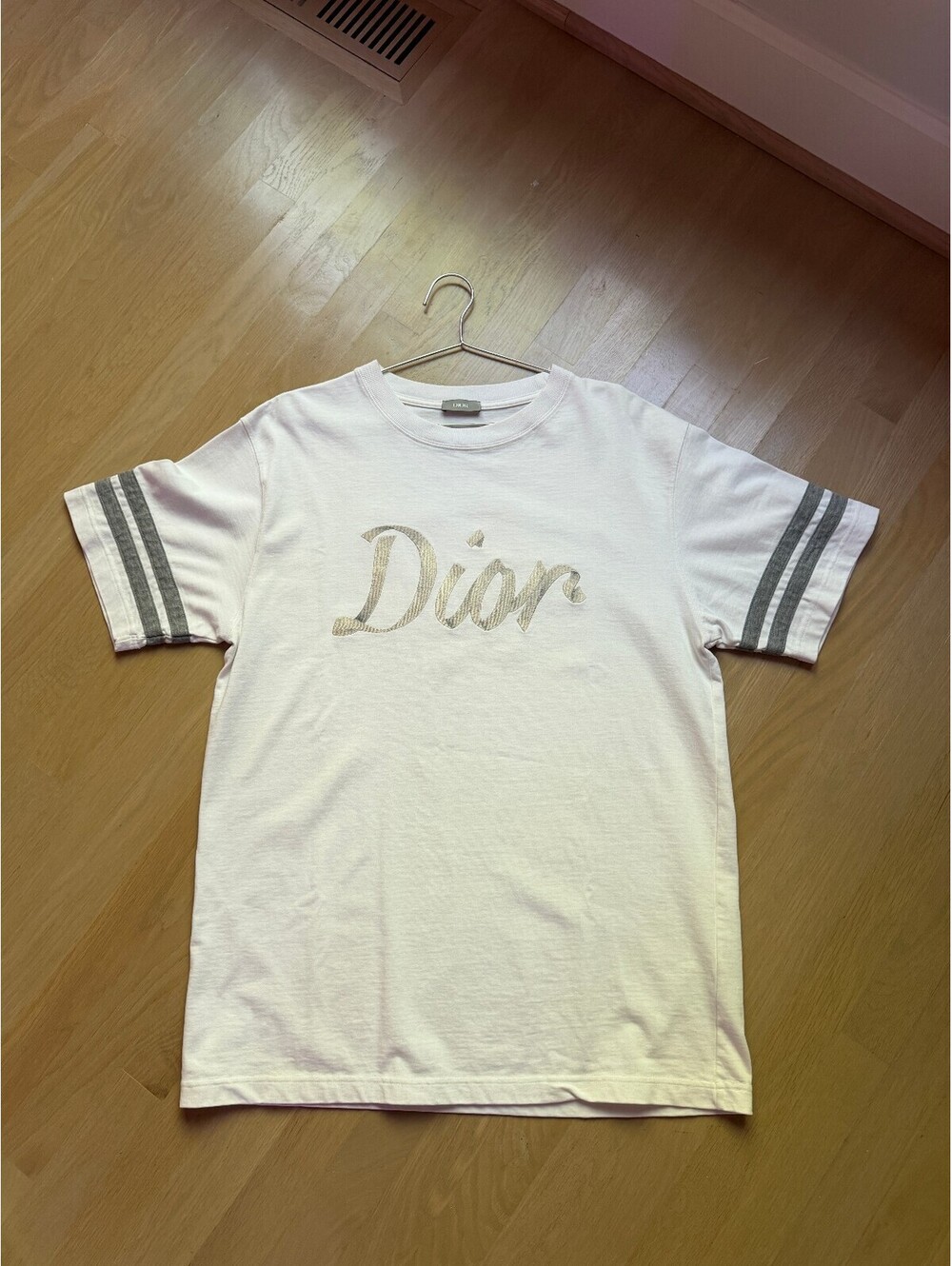 Dior 47 Varsity Tee White Silver Script Men's L Italy